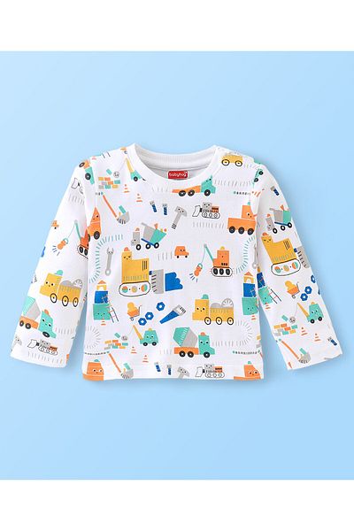 Babyhug بدلة نوم مطبوعة JCB بأكمام كاملة من القطن من Babyhug - أبيض