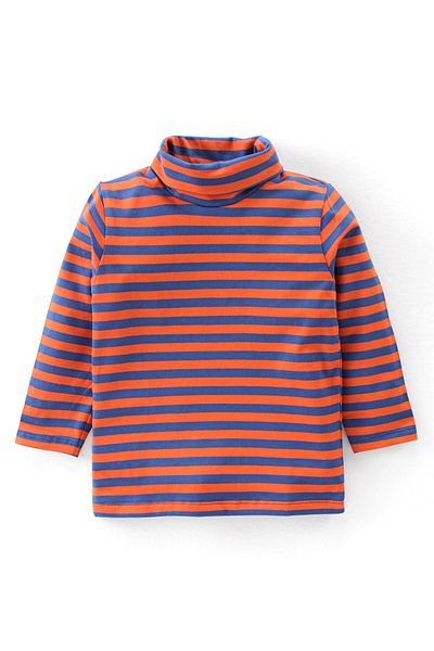 Babyhug Babyhug Cotton Lycra Full Sleeves Turtle Neck T-Shirt with Stripes - Navy Blue & Orange