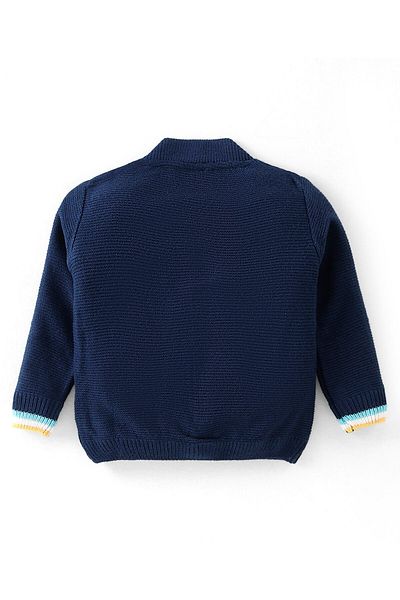 Babyhug Babyhug Knitted Full Sleeves Front Open Sweater with Sequin Detailing & Pockets - Navy Blue