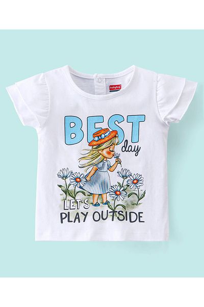 Babyhug Babyhug 100% Cotton Half Sleeves Top and Skirt Text Printed - White & Blue