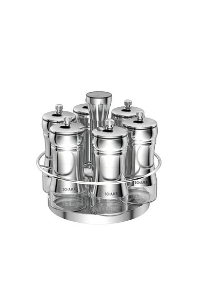 Schafer Retro Rotary Stand Spice Set 7 Pieces-Inox