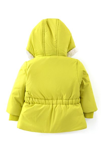 Babyhug Babyhug Full Sleeves Padded Hoodie with Frill Detailing & Kangaroo Pockets - Lime