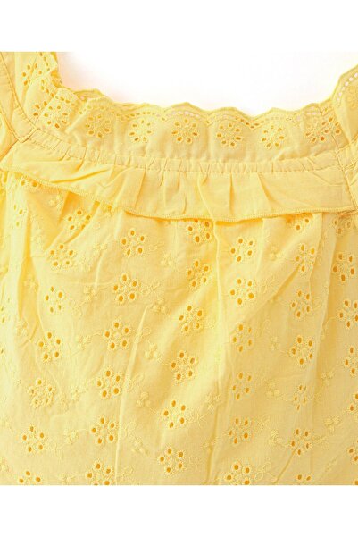 Babyhug Babyhug 100% Cotton Sleeveless Schiffli Top With Frill Detailing- Yellow