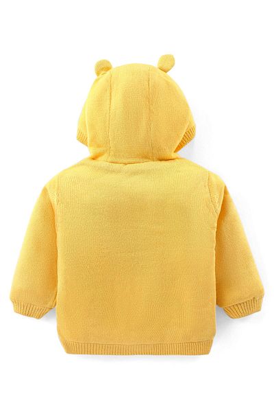Babyhug سترة Babyhug المحبوكة ذات الأكمام الطويلة والغطاء للرأس والمفتوحة من الأمام مع تطريز على شكل أرنب - باللون الأصفر