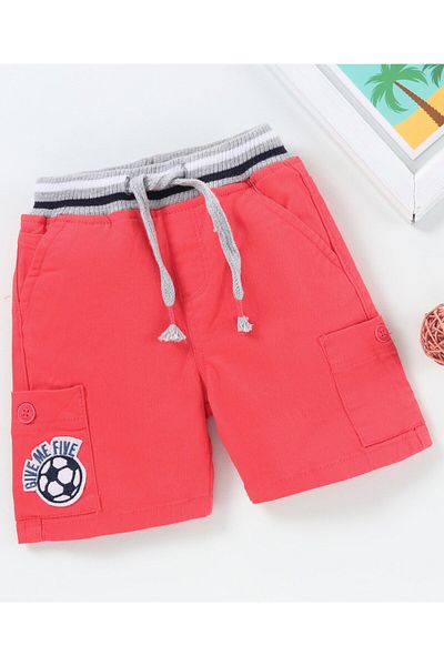 Babyhug Babyhug Shorts With Drawstring Football Patch - Red