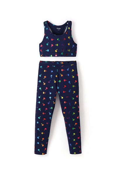 Primo Gino Primo Gino Cotton Elastane Sleeveless Top and Leggings Set Palm Tree Foil Print - Navy