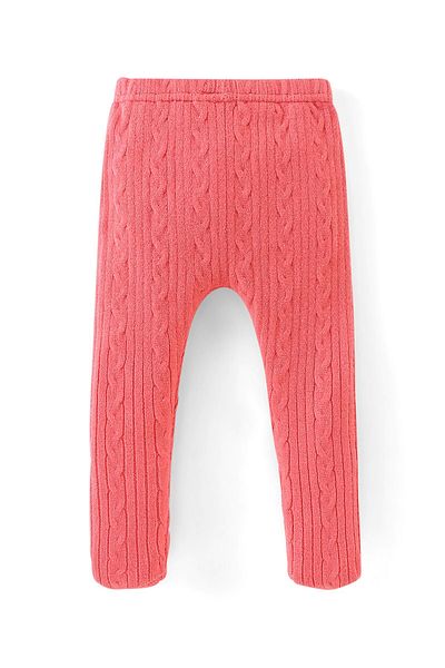 Babyhug Babyhug Acrylic Knit Footed Woolen Pant with Cable Knit Design - Pink