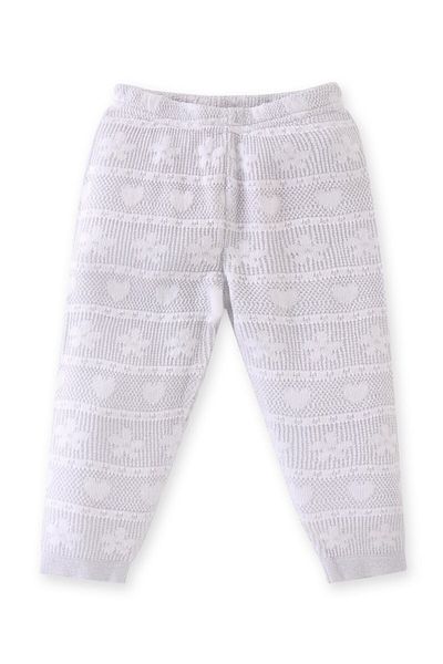 Babyhug Babyhug Sweater-Knit Full Length Fleece Pant Floral & Heart Design - Silver