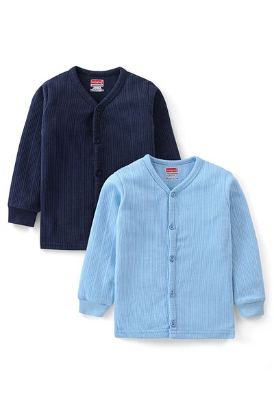 Babyhug Babyhug Cotton Full Sleeves Thermal Wear Striped Pack Of 2 - Blue & Navy Blue