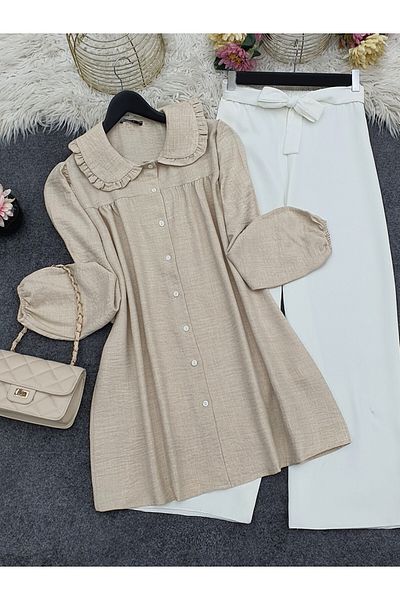 Modamorfo Beigefarbene Neckholder-Tunika mit Knöpfen – Babyhalsband
