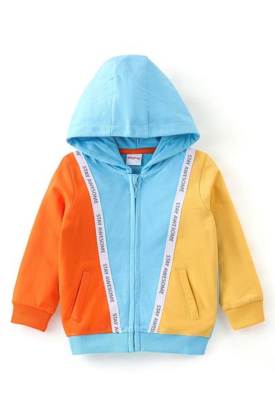 Babyhug Babyhug 100% Cotton Knit Full Sleeves Cut & Sew  Sweatjacket With Hood & Tape Detailing -Multicolour
