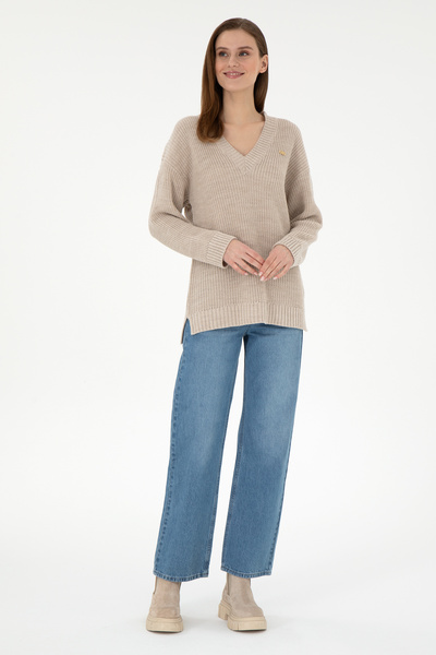 U.S. Polo Assn. Kadın Taş Melanj V Yaka Kazak 50297120-VR225