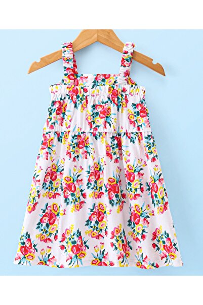 Babyhug Babyhug Cotton Knit Full Sleeves Jacket with Frock Floral Print - White