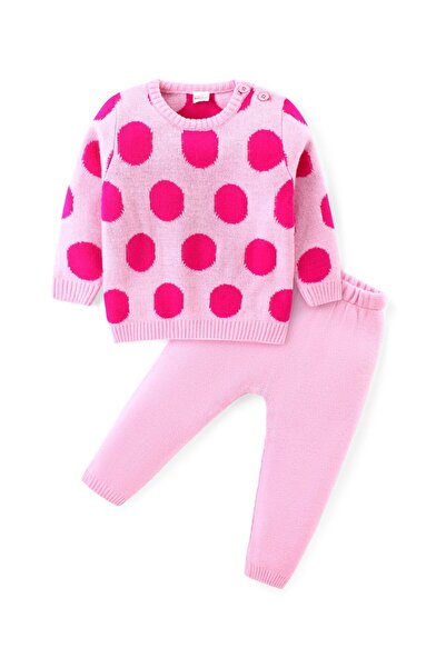 Babyhug Babyhug Knitted Full Sleeves Pullover Sweater Set Polka Dot - Pink