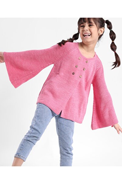 Babyhug Babyhug 100% Acrylic Knit Full Sleeves Solid Color Shrug - Dark Pink
