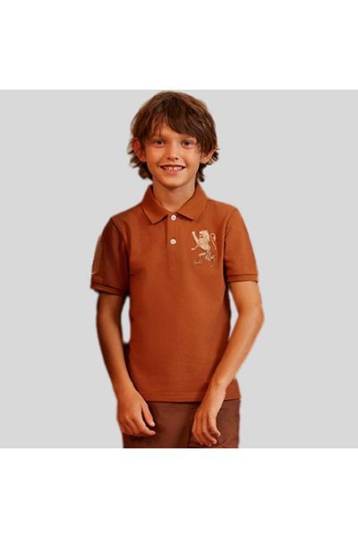 Giordano قميص بولو جريء بأكمام قصيرة ومطرز للصغار