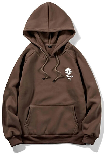 FECCY Hanorac oversize cu glugă, unisex, din bumbac, maro, cu detaliu trandaf...