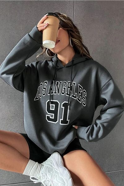 FECCY Los Angeles 91 Printed - Unisex Cotton Oversize Hooded Sweatshirt