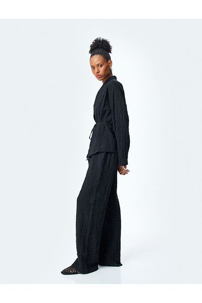 Koton Cotton Textured High Waist Palazzo Pants