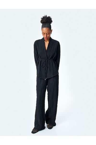 Koton Cotton Textured High Waist Palazzo Pants