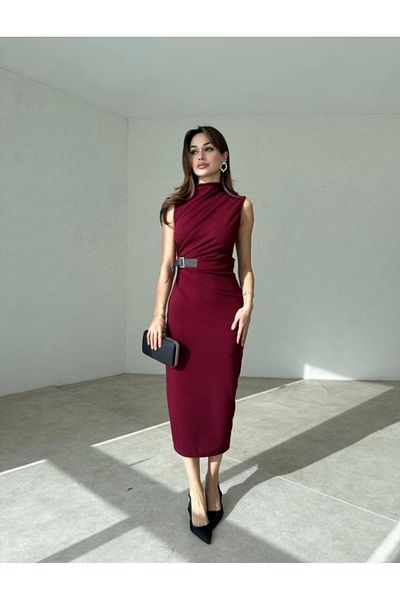 MOVELLA FASHİON New Season Midiboy Civil Dress with Slipping Belt Detail