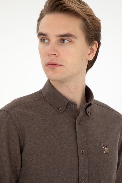 U.S. Polo Assn. Мъжка риза с дълъг ръкав с кокосов цвят 50293980-VR153