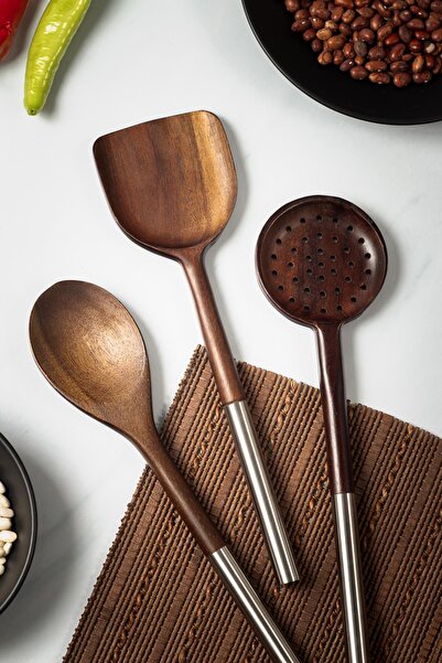 EWs Acacia 3-Piece Serving Spoon & Serving Colander & Serving Spatula & Salad Serving Set