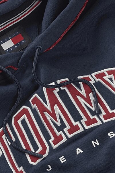 Tommy Jeans Hood Collar Navy Blue Men's Sweatshirt Dm0Dm19760C1G Rlx Varsity Pipping
