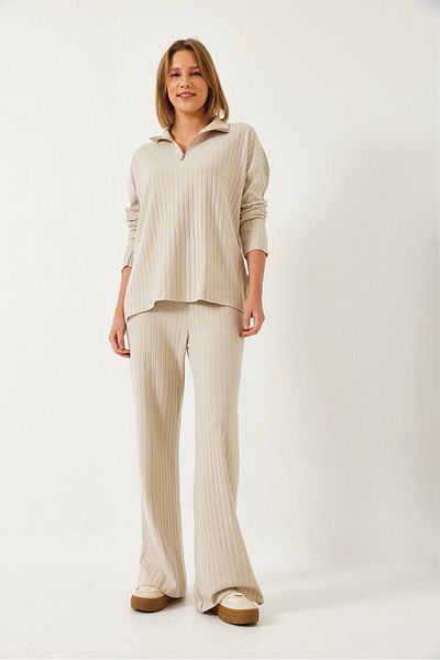 Bianco Lucci Women's Leg and Collar Zippered Degaje Bottom Top Set 0204 60261271