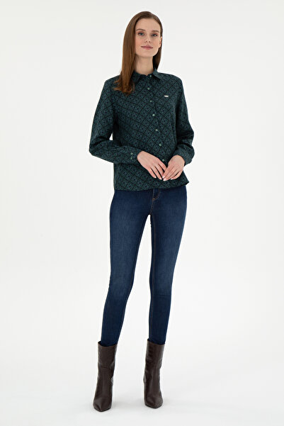 U.S. Polo Assn. Γυναικείο μακρυμάνικο πουκάμισο σε σκούρο πράσινο χρώμα 50291101 -VR079