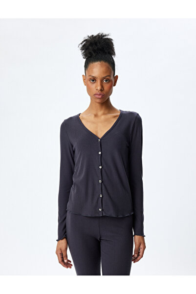 Koton Düğmeli V Yaka Uzun Kollu Pijama Üstü