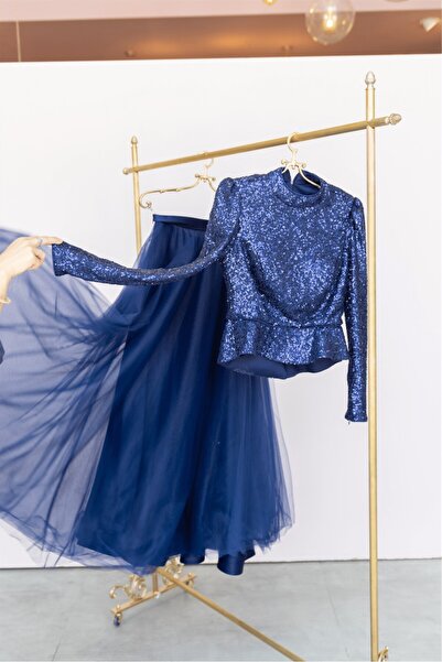 Hennin Payet Peplum Ceket Tütü Etek Takım Abiye - Lacivert