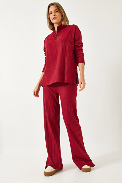 Bianco Lucci Women's Leg and Collar Zippered Degaje Bottom Top Set 0204 60261271