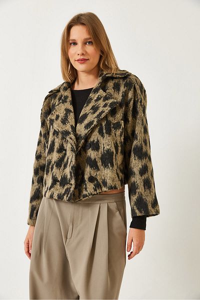 Bianco Lucci Women's Lapel Leopard Print Short Stamped Jacket Dc 241014 60261267