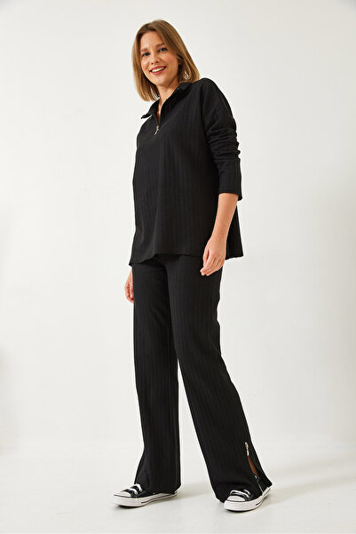 Bianco Lucci Women's Leg and Collar Zippered Degaje Bottom Top Set 0204 60261271