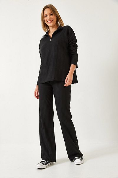 Bianco Lucci Women's Leg and Collar Zippered Degaje Bottom Top Set 0204 60261271