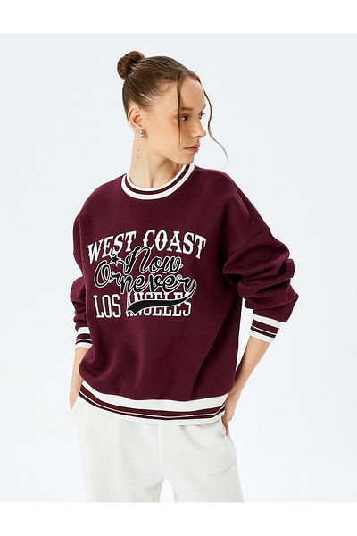 Koton Three Thread Raised Long Sleeve Crew Neck College Printed V Neck Sweatshirt