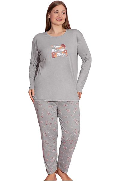 Muka Women's Plus Pajama Set Full Sleeve T-Shirt & Pants 3XL-5XL Homewear Sleepwear