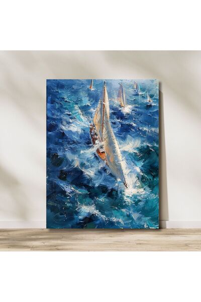 TRADE AYS Sailboat in Blue Kanvas Tablo