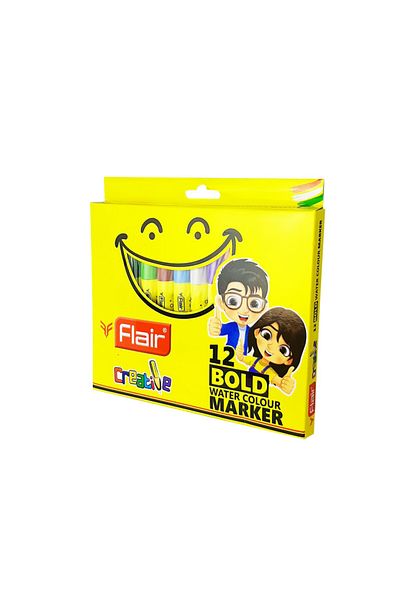Flair Creative FA8015 Non-Toxic Bold Water Colour Marker Set of 12 Shades