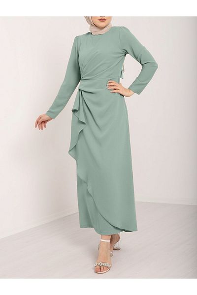 Modamorfo Rochie Mint Crepe cu croială asimetrică și detaliu deschis în față