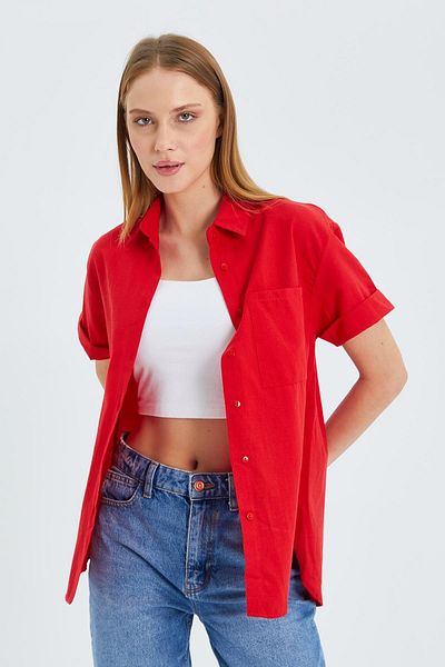 Mixray 3950 Red Oxford Short Sleeve Shirt