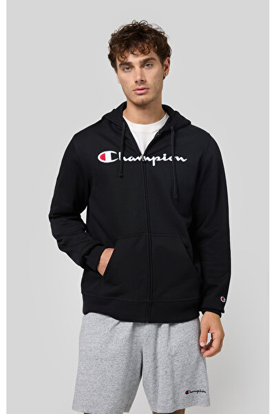 Champion Script Shop Full Zip Hoodie Sweatshirt Siyah Erkek Kapüşonlu Sweatsh...