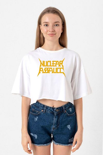 Tshirthane Nuclear Assault Letter White Women's Crop Tshirt