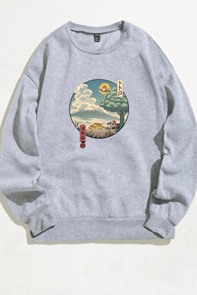 FECCY Hanorac oversize din bumbac, unisex, cu imprimeu Totoro Anime
