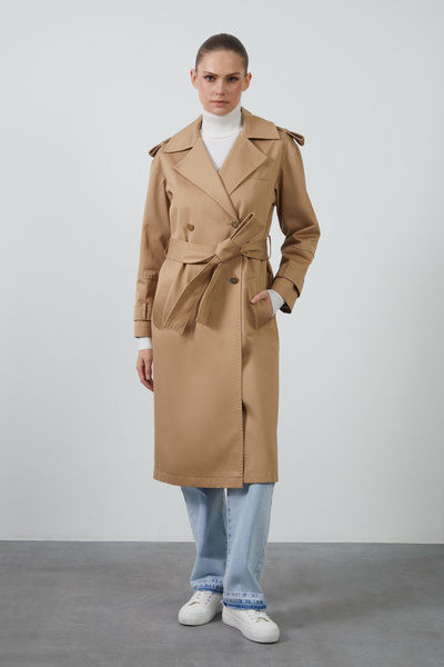 GİZİA Kuşaklı Kruvaze Camel Trenckot