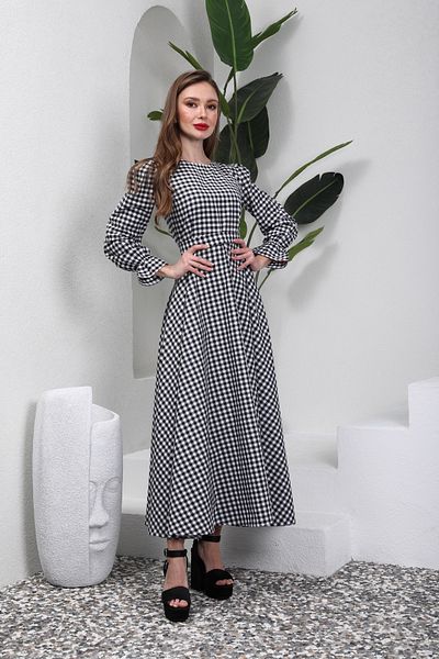 KÜÇÜĞÜM BUTİK Hijab Black Gingham Flared Dress