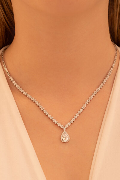 OSMANLI GÜMÜŞ Kadın Gümüş Kolye - Aylin Baget Taşlı Model Kadın Kolye