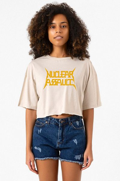 Tshirthane Nuclear Assault Letter Beige Women's Crop Tshirt