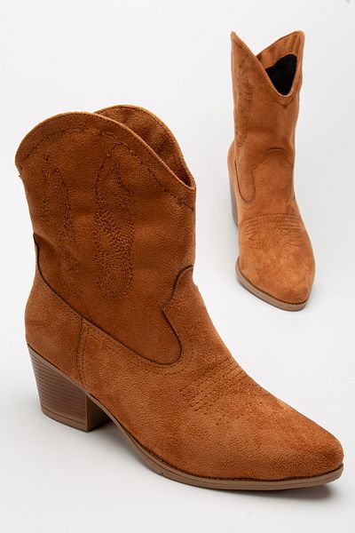 Tonny Black Women's Tan Suede Thermo Sole Embroidered Western Cowboy Boots